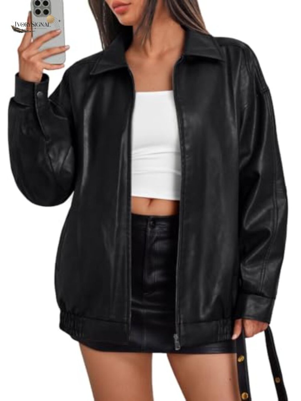 Oversized Vegan Leather Moto Jacket Womens Bomber Coat Fall Winter